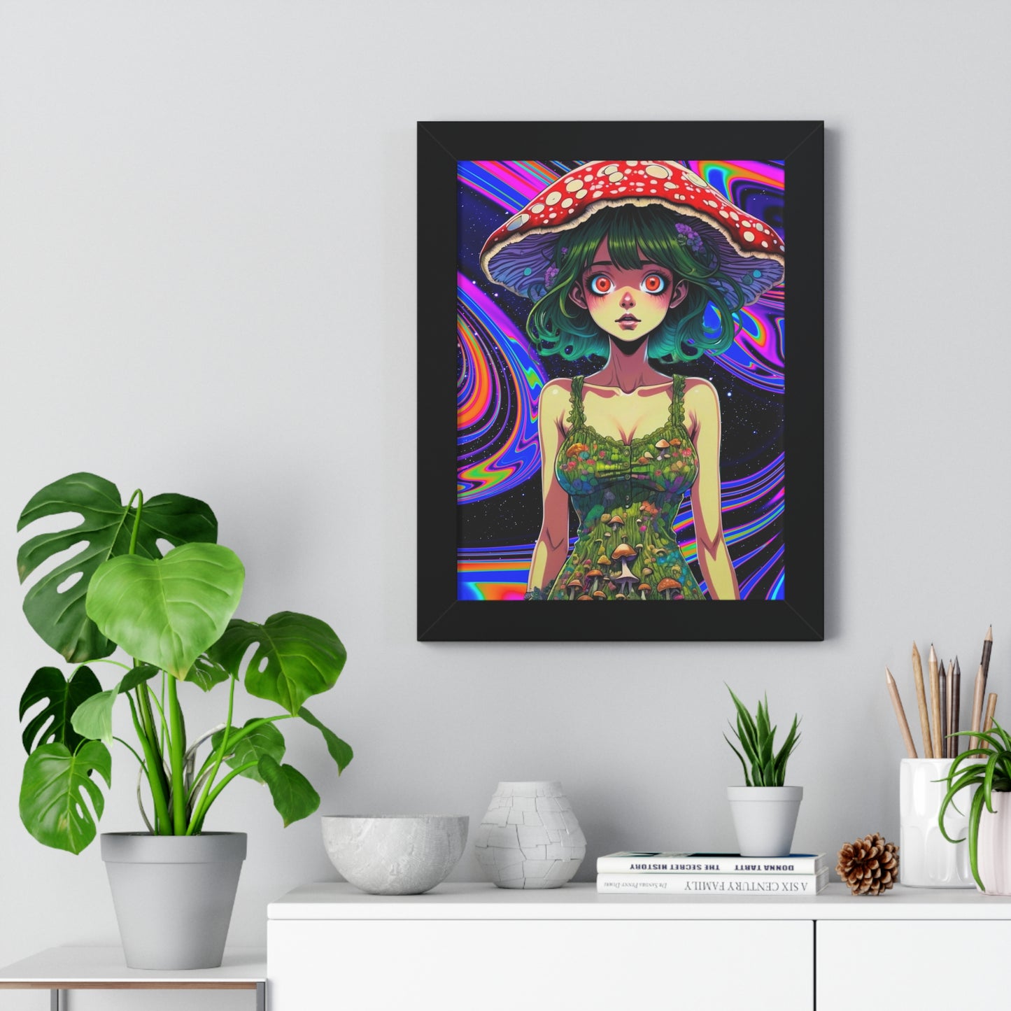 Mushroom Girl Space Vibes - Framed Vertical Poster
