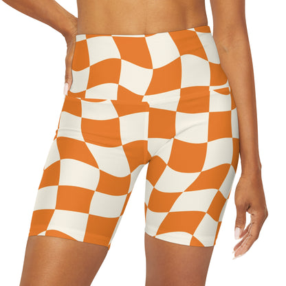 Orange Checkered Alice High Waisted Yoga Shorts