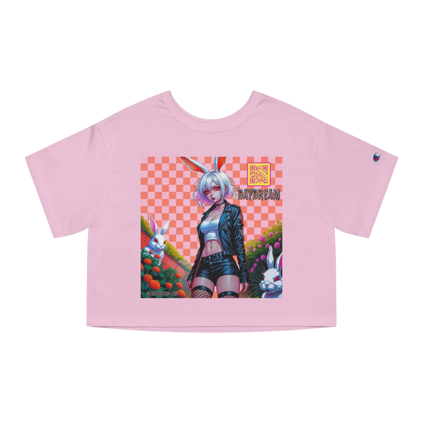 Pink Checkered Daydream Champion Cropped T-Shirt
