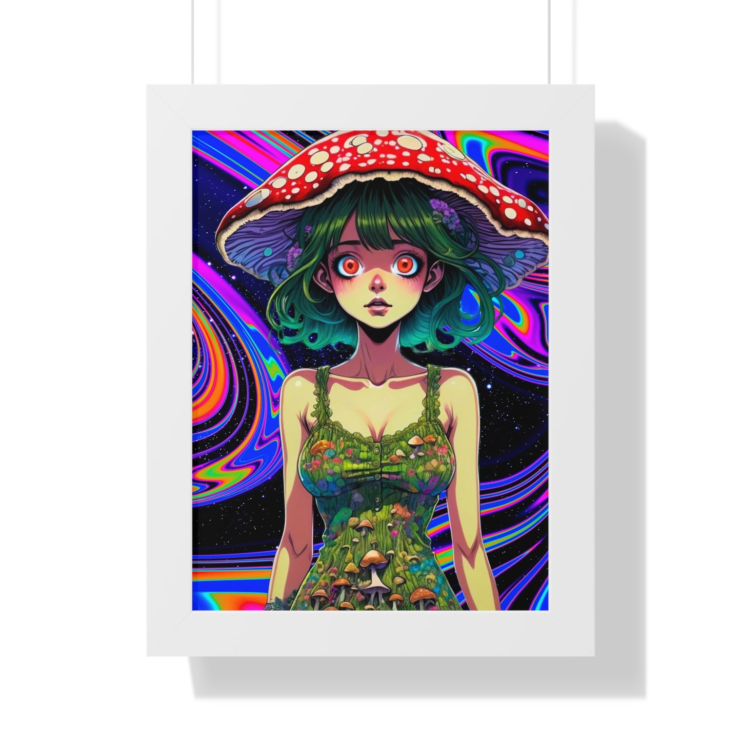 Mushroom Girl Space Vibes - Framed Vertical Poster