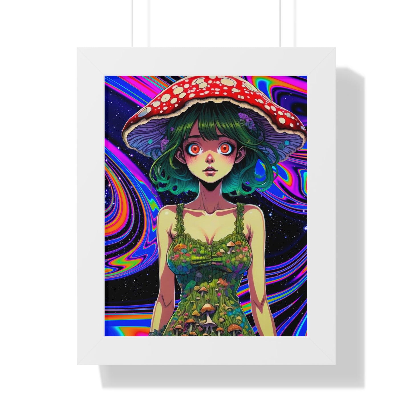 Mushroom Girl Space Vibes - Framed Vertical Poster