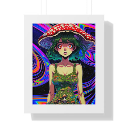 Mushroom Girl Space Vibes - Framed Vertical Poster