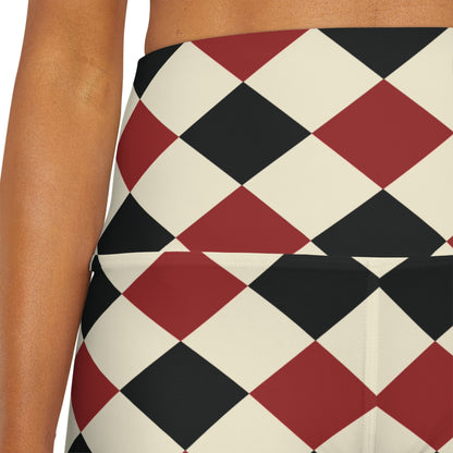 Black and Red Checkered Alice High Waisted Yoga Shorts
