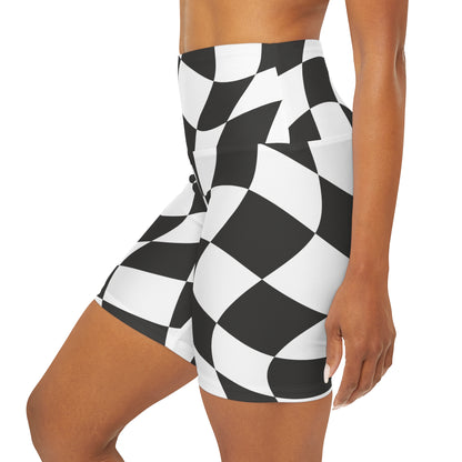 Twisted Black and White Checkered Alice High Waisted Yoga Shorts