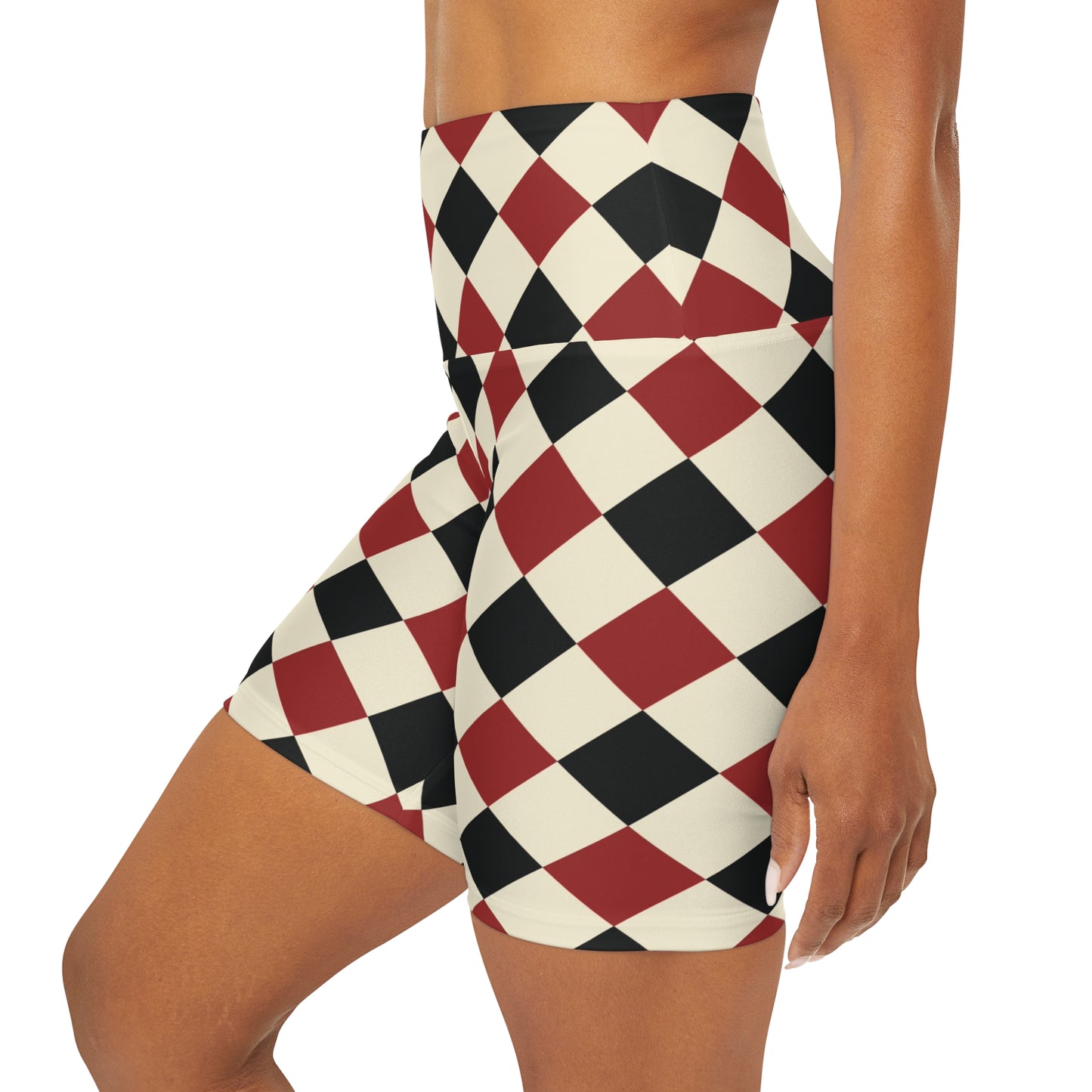 Black and Red Checkered Alice High Waisted Yoga Shorts