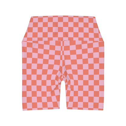 Pink Checkered Alice High Waisted Yoga Shorts