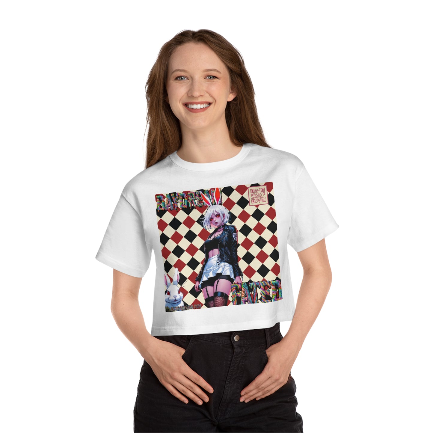 V2 Black and Red Checkered Daydream Champion Cropped T-Shirt