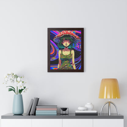 Mushroom Girl Space Vibes - Framed Vertical Poster