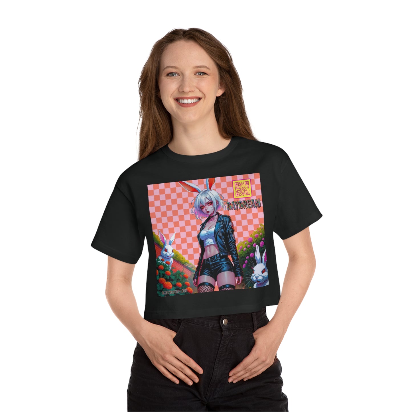 Pink Checkered Daydream Champion Cropped T-Shirt