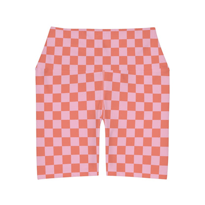 Pink Checkered Alice High Waisted Yoga Shorts