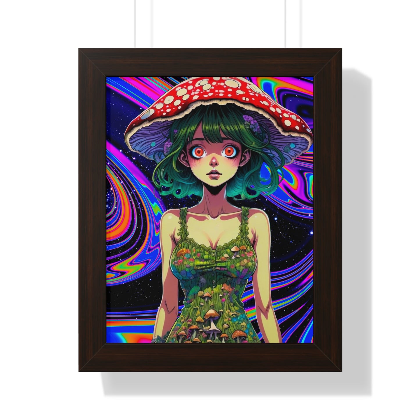 Mushroom Girl Space Vibes - Framed Vertical Poster