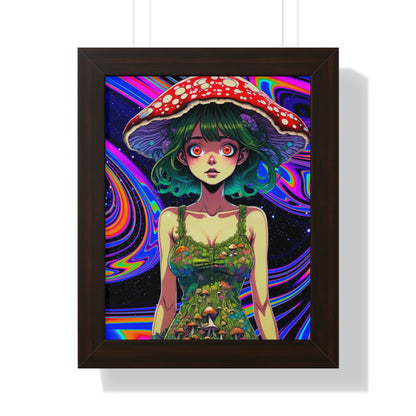 Mushroom Girl Space Vibes - Framed Vertical Poster