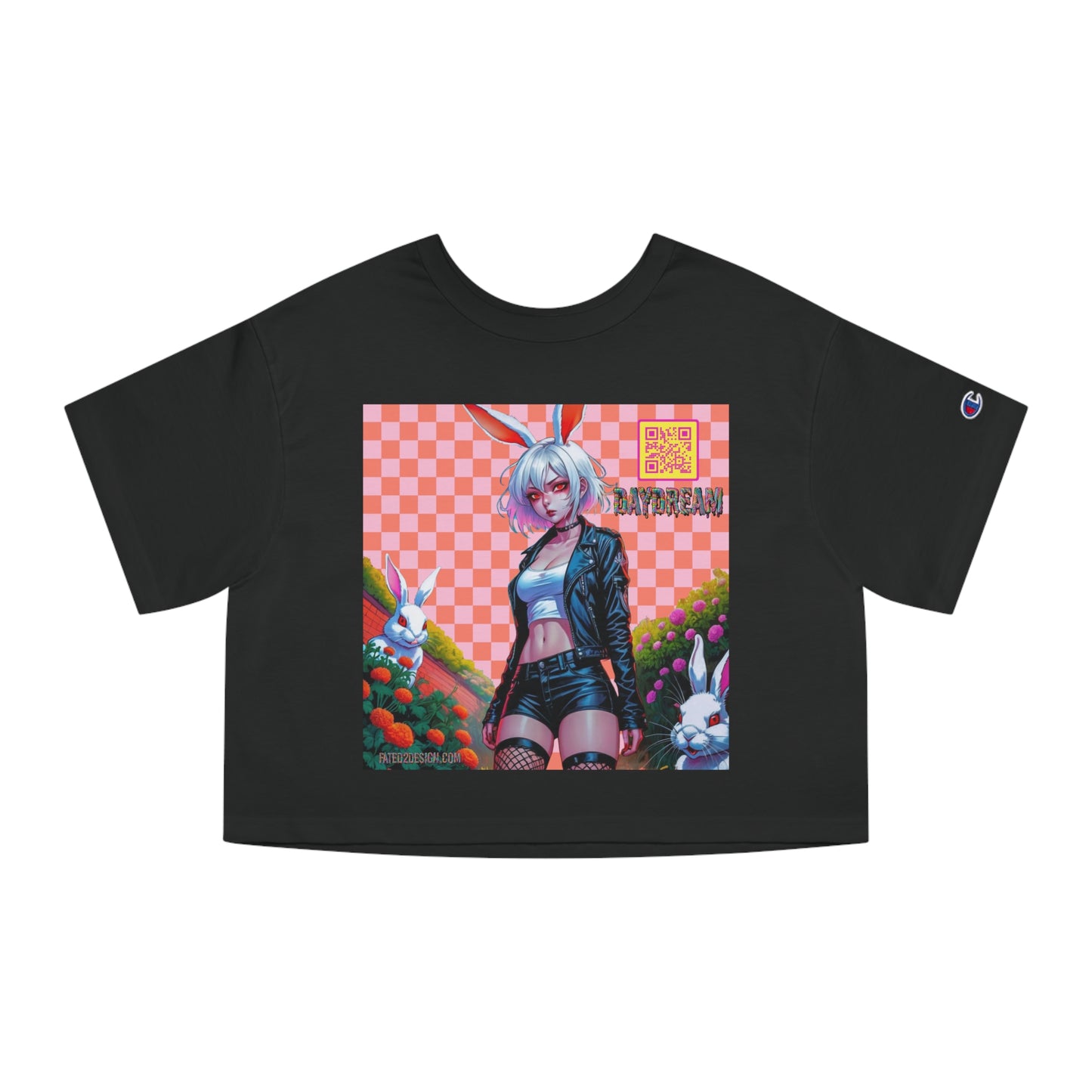 Pink Checkered Daydream Champion Cropped T-Shirt