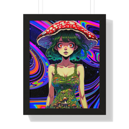 Mushroom Girl Space Vibes - Framed Vertical Poster