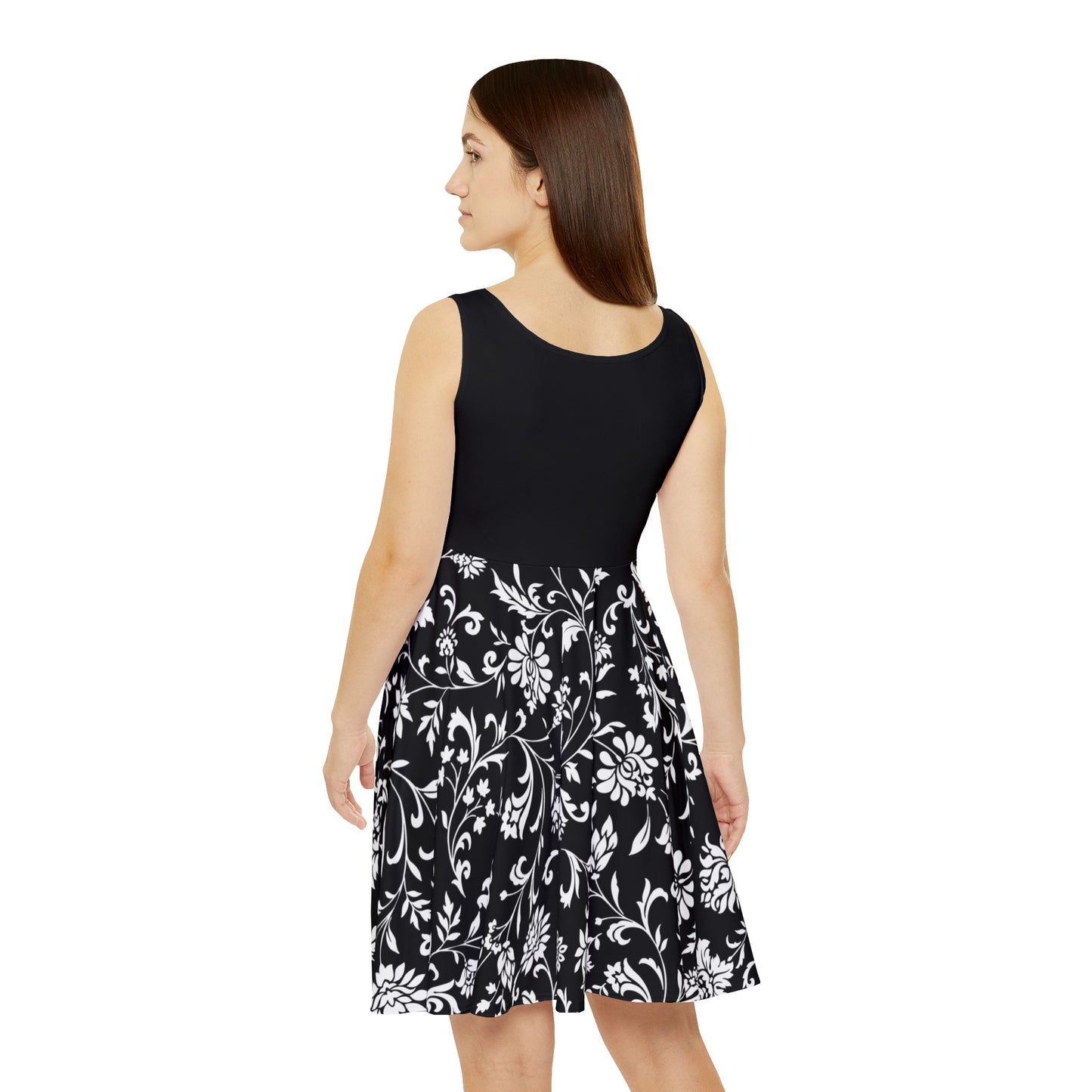 V2 Split B&W Flowers Lace Fated MC Women's Skater Dress