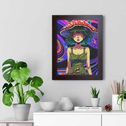Mushroom Girl Space Vibes - Framed Vertical Poster