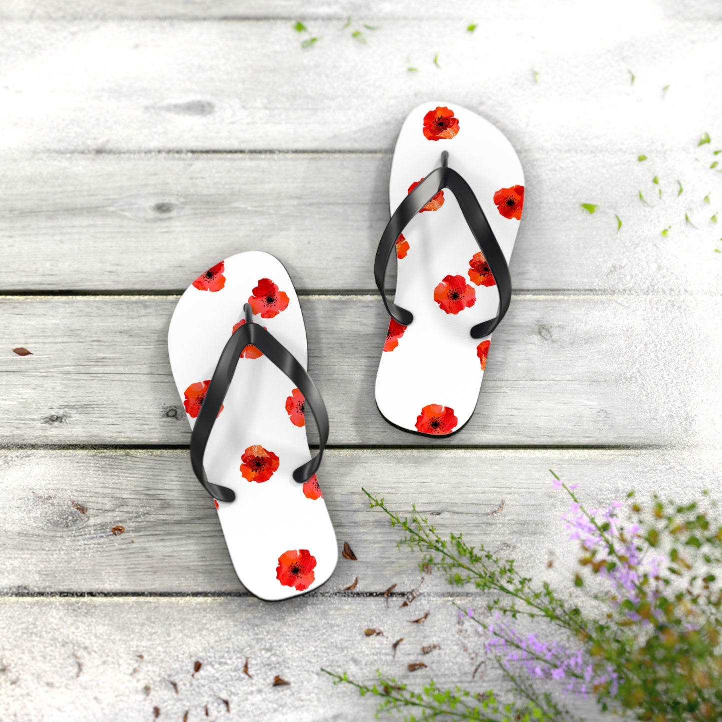 White and Red Flowers Fated MC Flip Flops