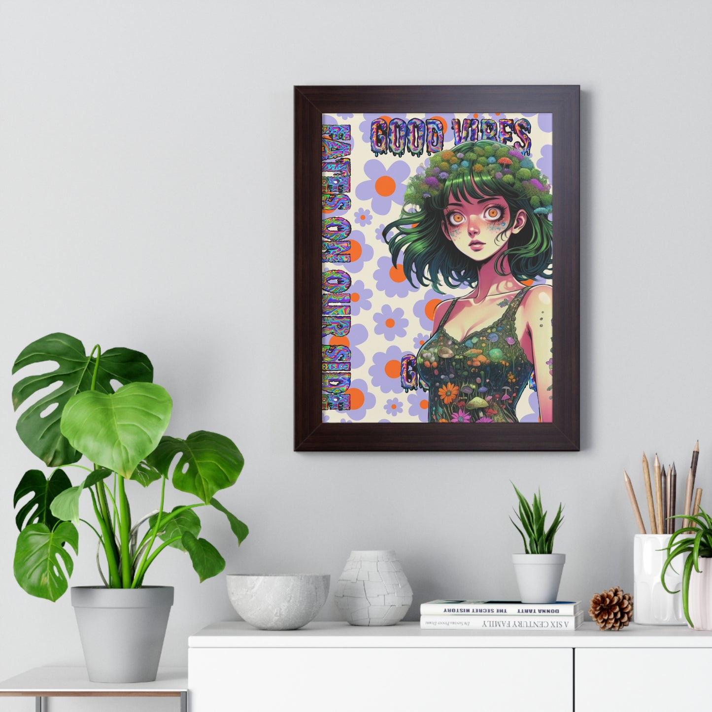 Good Vibes Flower Power - Framed Vertical Poster