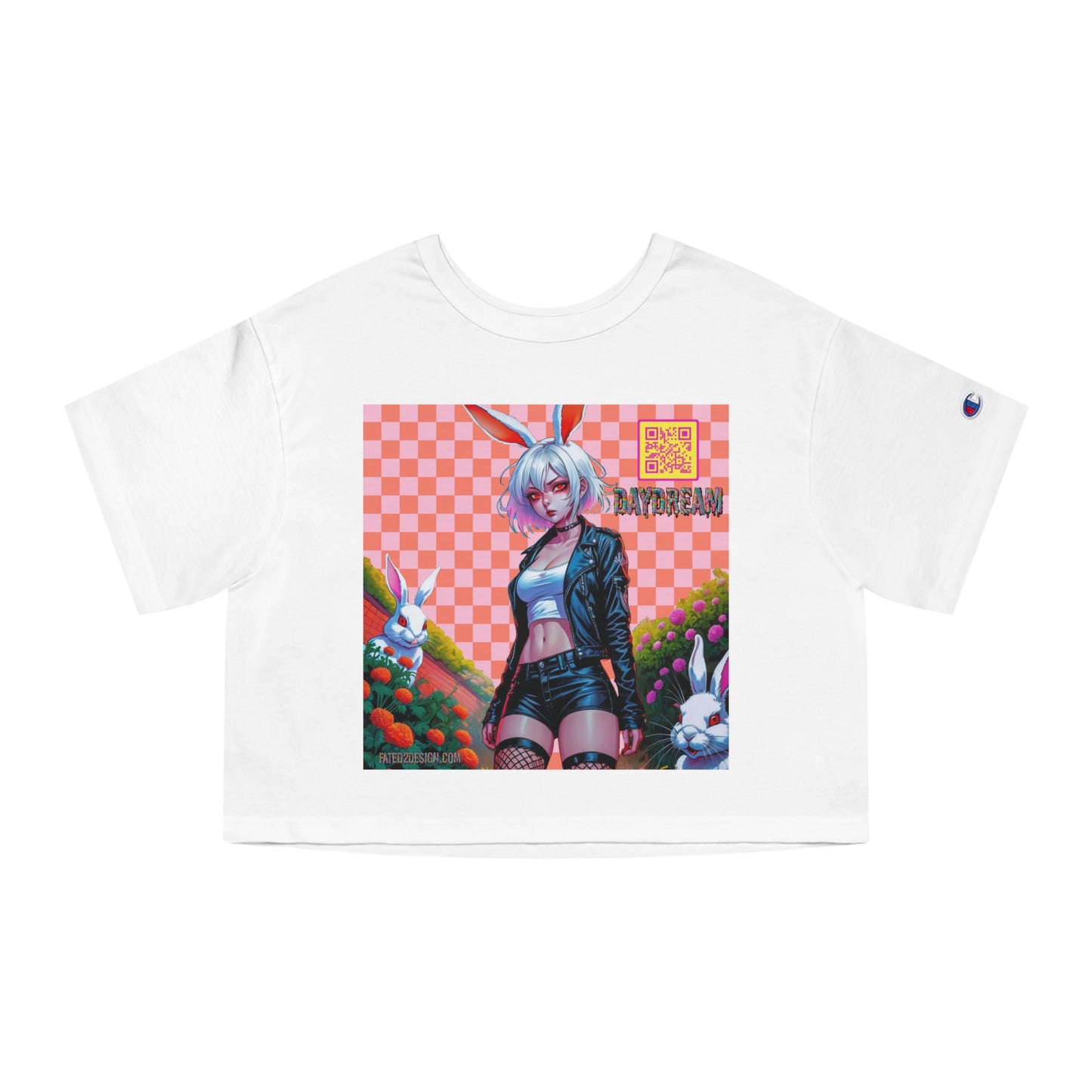 Pink Checkered Daydream Champion Cropped T-Shirt