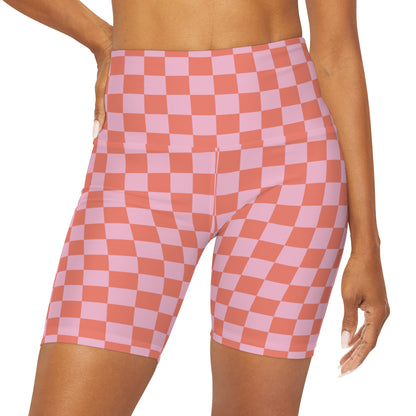 Pink Checkered Alice High Waisted Yoga Shorts