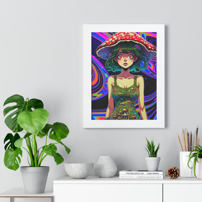 Mushroom Girl Space Vibes - Framed Vertical Poster