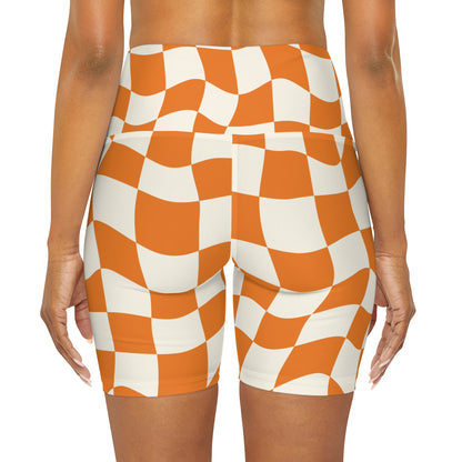 Orange Checkered Alice High Waisted Yoga Shorts
