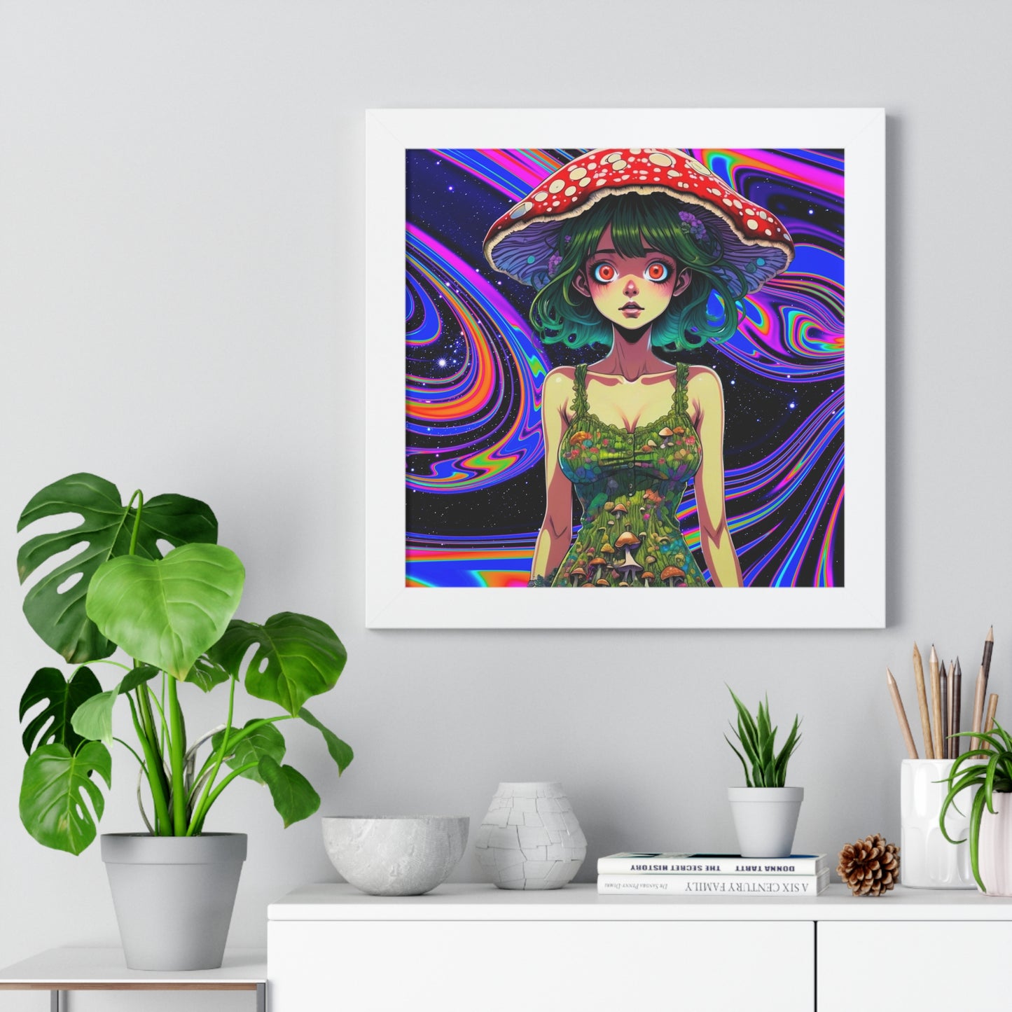 Mushroom Girl Space Vibes - Framed Vertical Poster