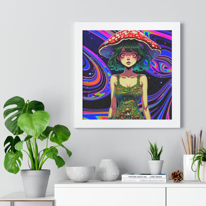 Mushroom Girl Space Vibes - Framed Vertical Poster