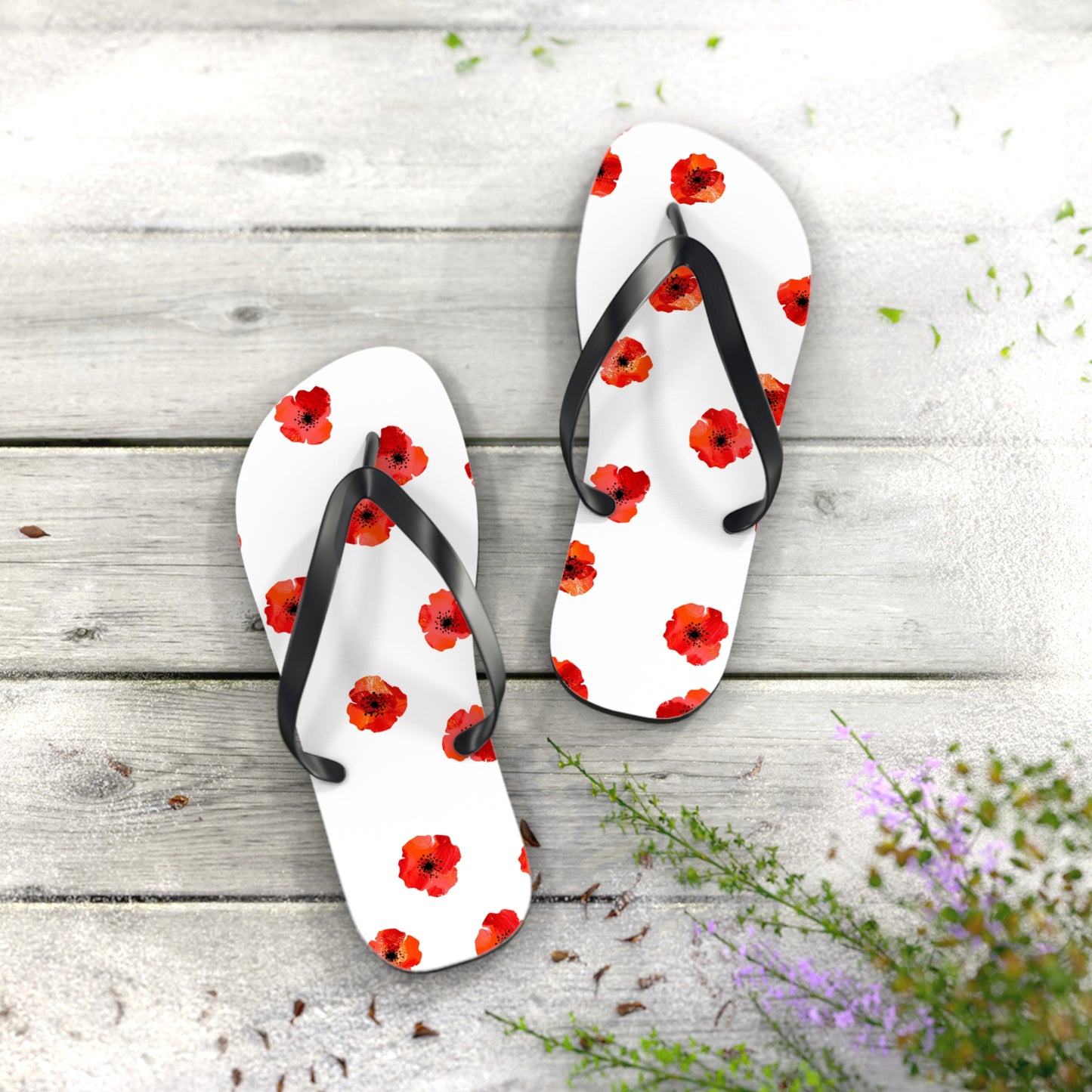 White and Red Flowers Fated MC Flip Flops