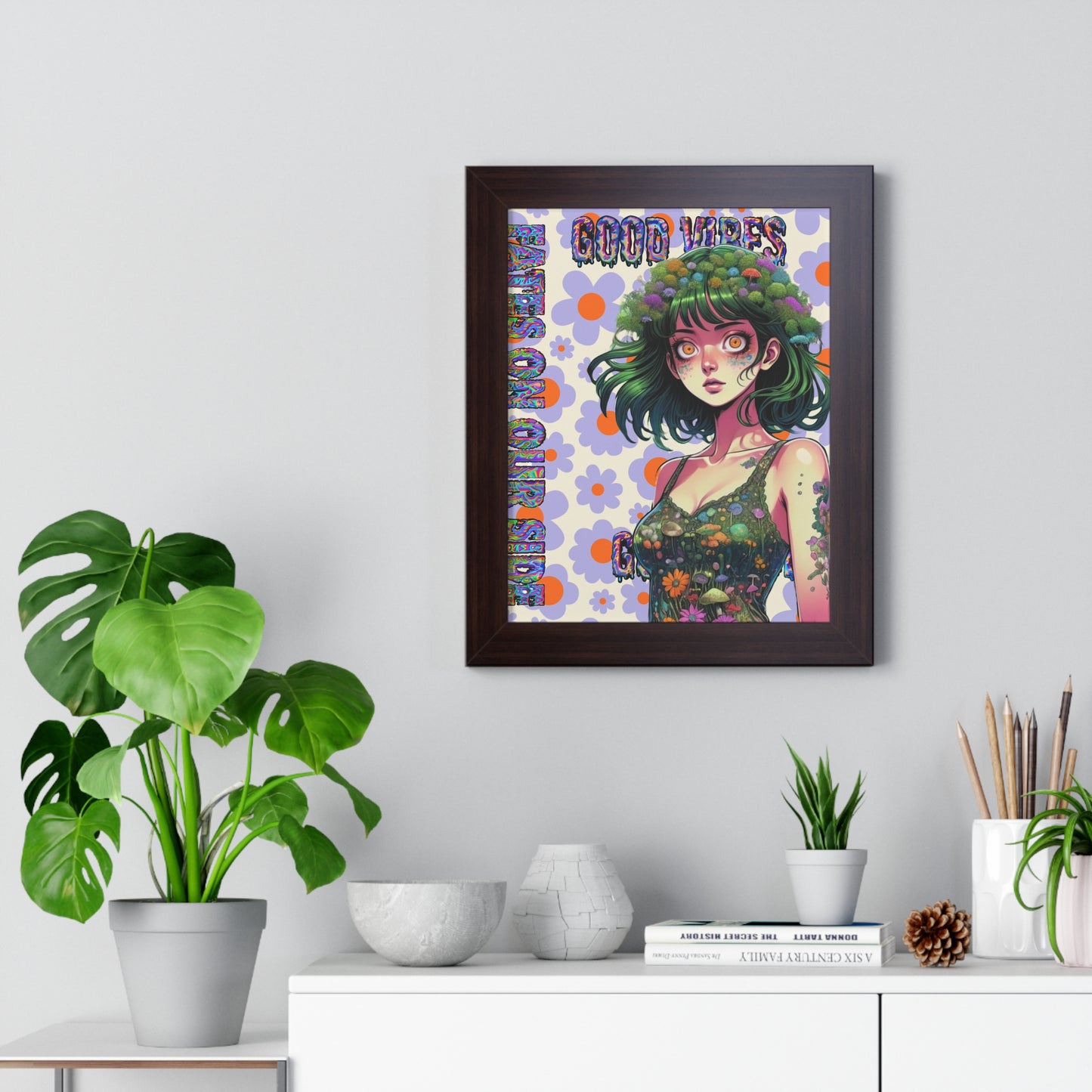 Good Vibes Flower Power - Framed Vertical Poster