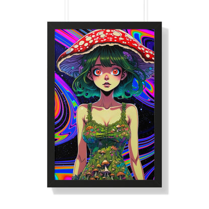 Mushroom Girl Space Vibes - Framed Vertical Poster