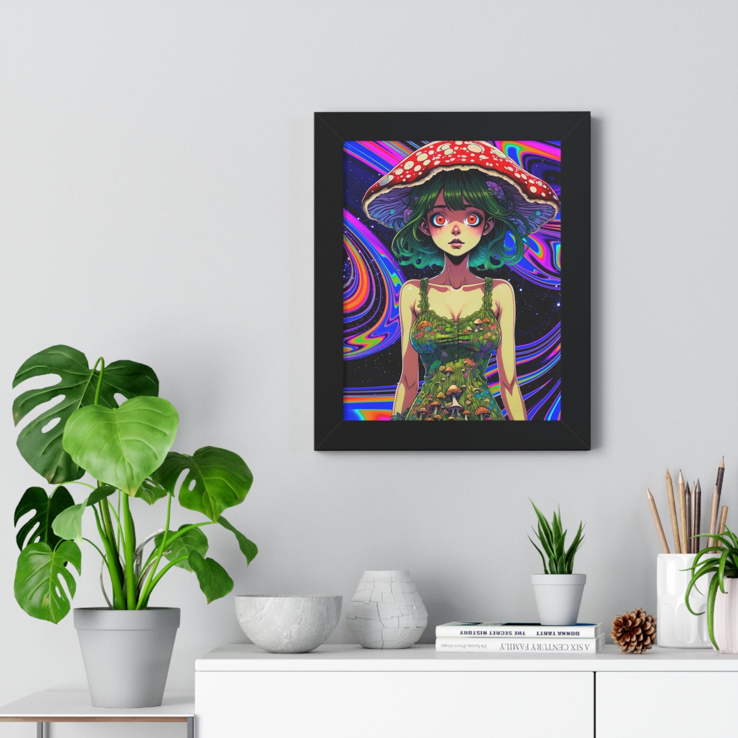 Mushroom Girl Space Vibes - Framed Vertical Poster