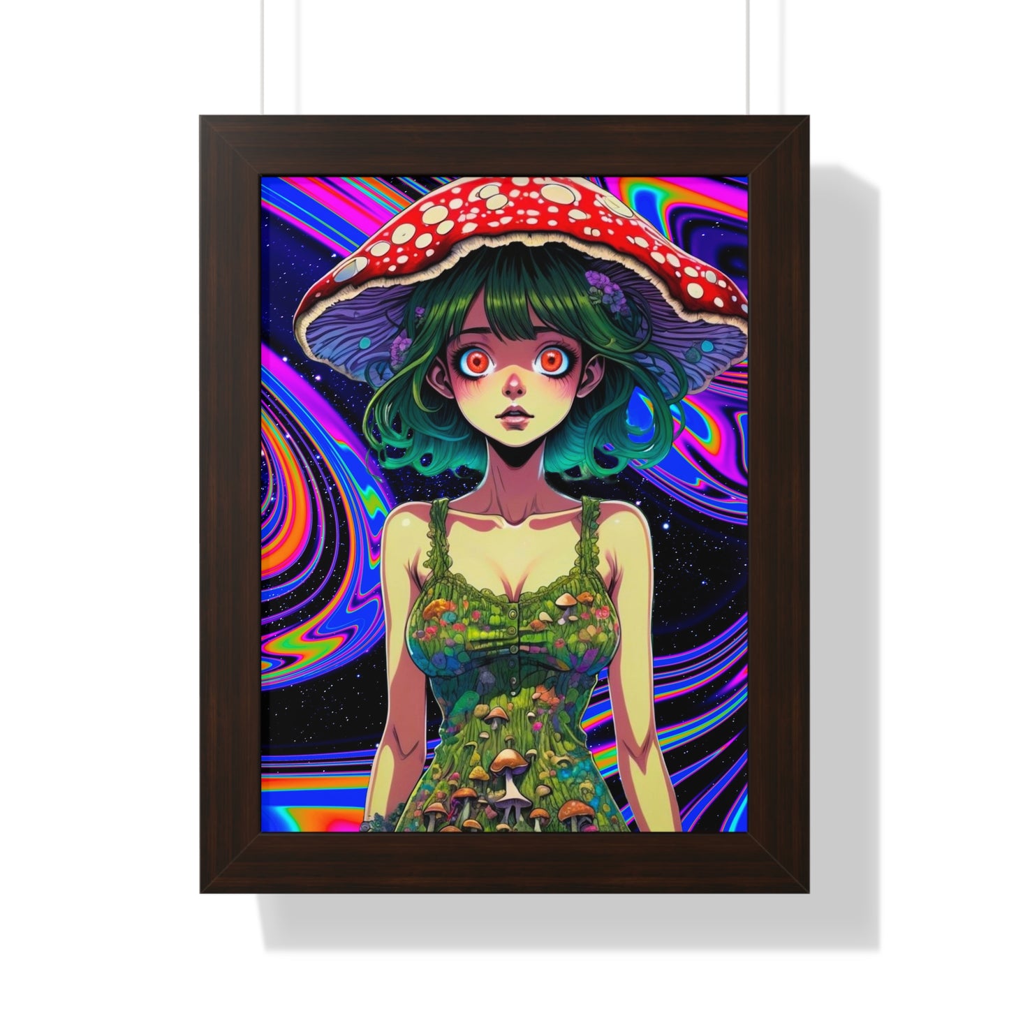 Mushroom Girl Space Vibes - Framed Vertical Poster