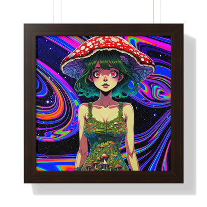 Mushroom Girl Space Vibes - Framed Vertical Poster